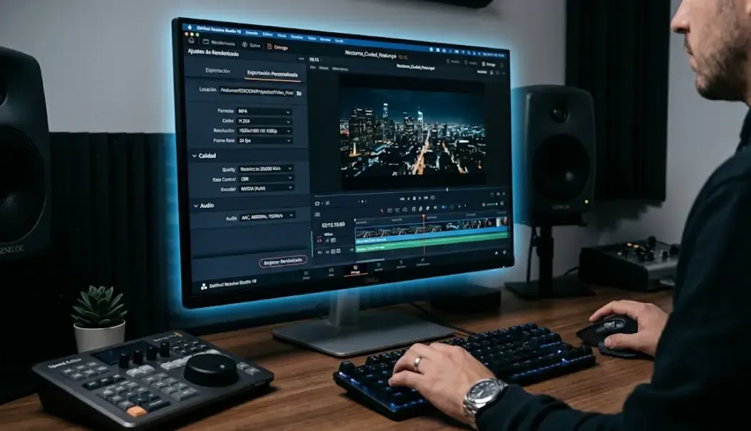 Exportación de vídeo desde DaVinci Resolve en formato MP4 con ajustes de calidad