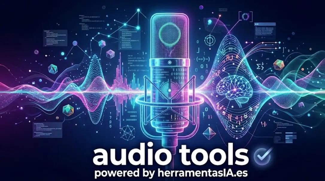 Ondas de sonido y micrófono digital representando Inteligencia Artificial para audio