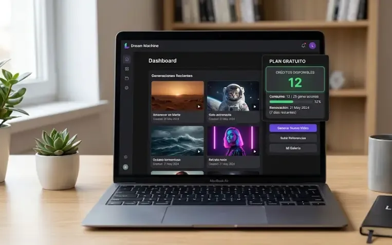 Interfaz del plan gratuito de Luma Dream Machine mostrando créditos disponibles