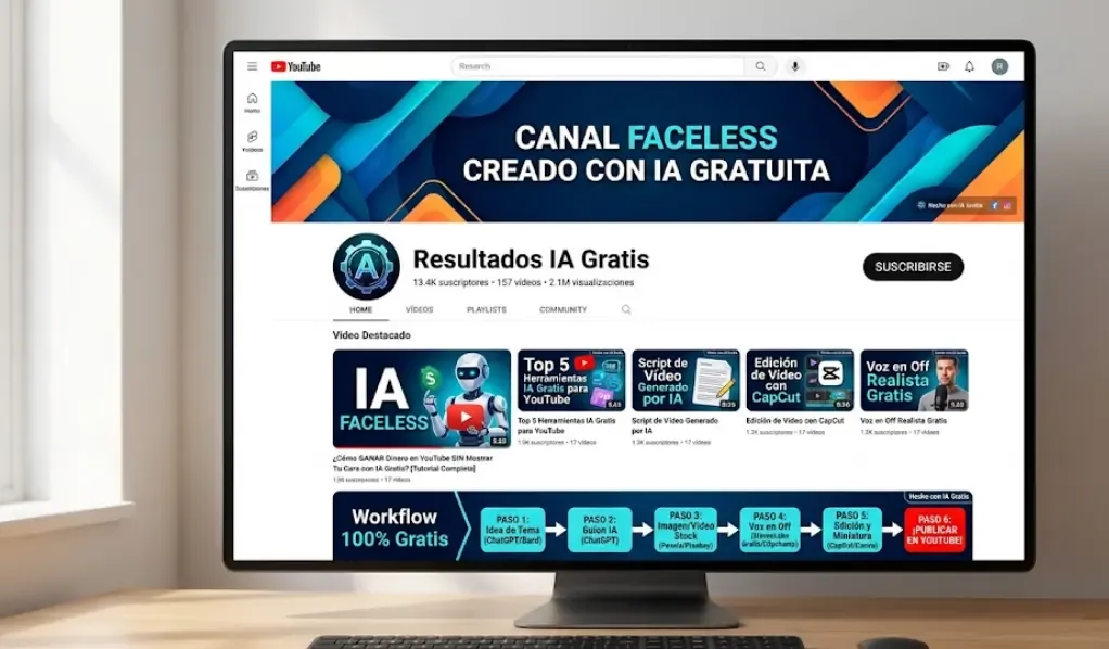 Resultado final: canal YouTube faceless creado con herramientas IA 100% gratuitas