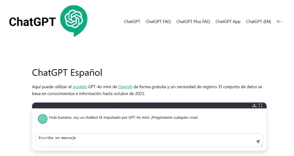 Interfaz de ChatGPT en español, asistente de inteligencia artificial para generación de contenido y automatización de tareas